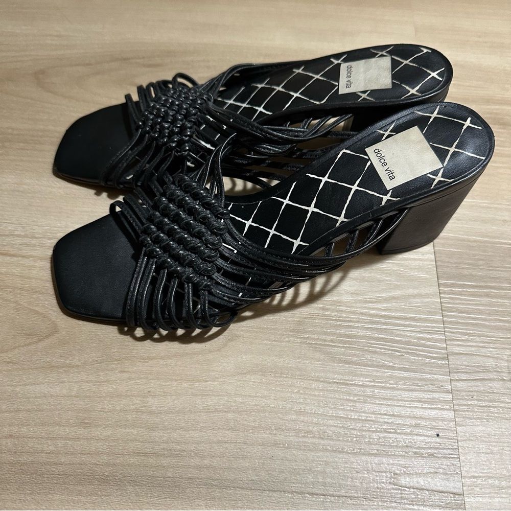 Dolce Vita Black Delana Woven Leather Sandals 7.5 Block Heel - Picture 7 of 12